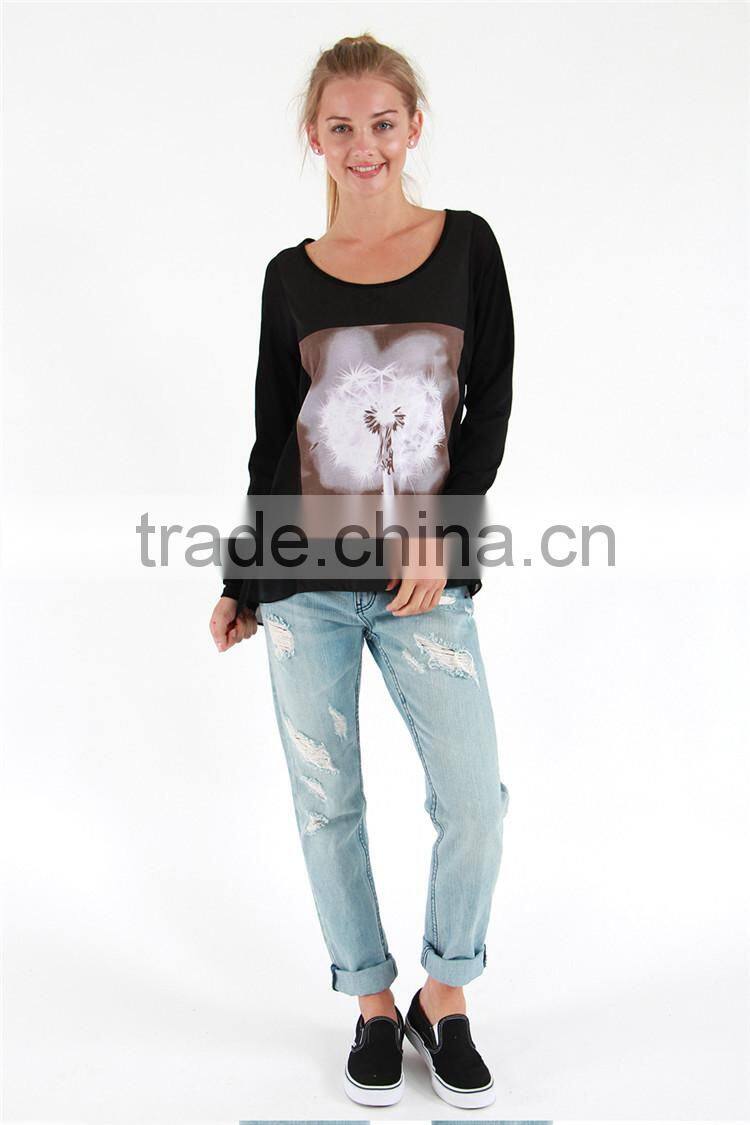 Latest ladies crew neck t-shirt girls t-shirt with chest print
