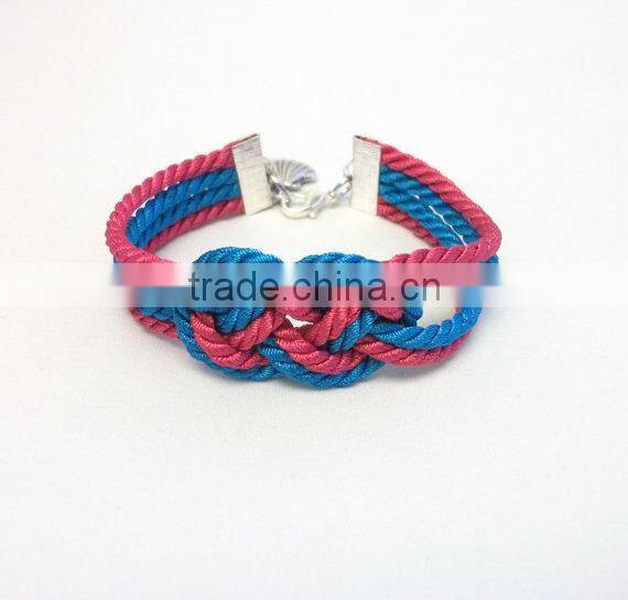 turquoise forever knot leather rope bracelet with custom charm Sailor knot Bracelet nautical friendship leather rope bracelet