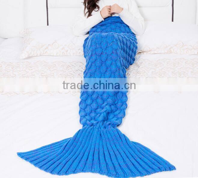 2017 blanket factory China wholesale knitted fish scale mermaid blankets