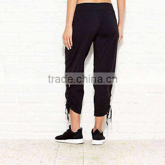2017 Fashion Women 100% Cotton Jet Black Chino Cargo Capri Pants