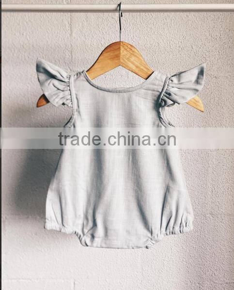 Wholesale Boutique Summer Baby Clothes Flutter Sleeve Stripes Linen Romper