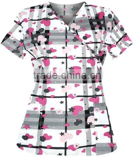 Top Selling Mock Wrap Women Medical Scrubs Wholesale Knit Panel Top