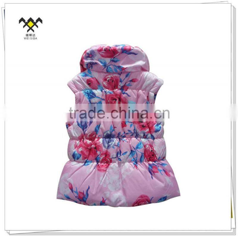 factory printed girl sleeveless winter jacket for baby