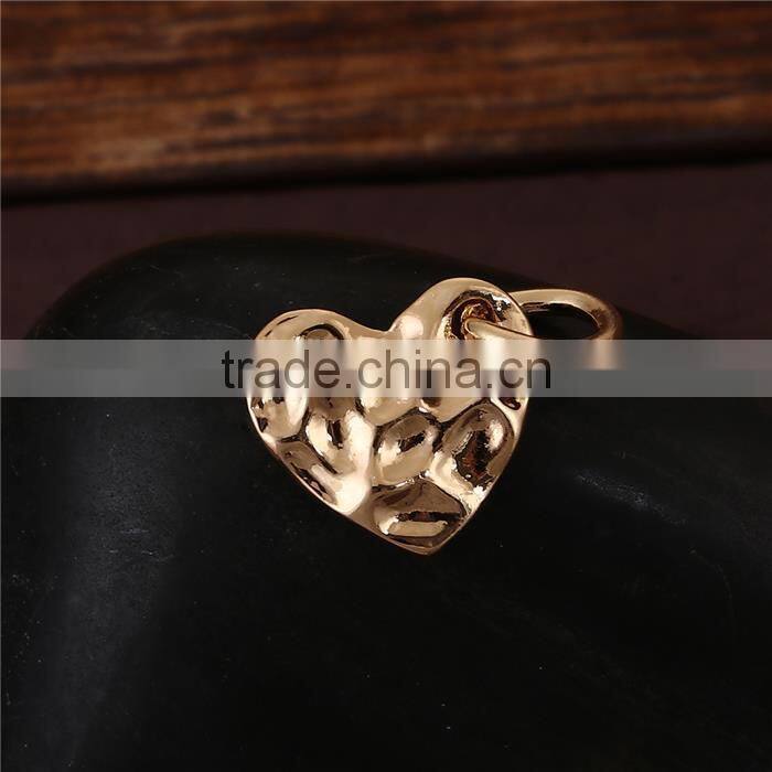 Zinc Based Alloy Hammered Charms Heart Gold Plated W/ Open Loop
