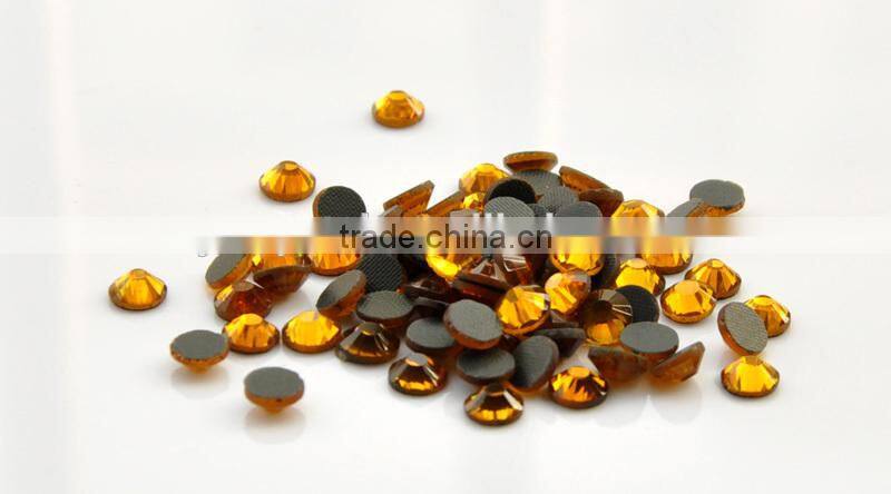 Crystal Shiny round flat back hot fix rhinestones in Topaz for Garment Accessories