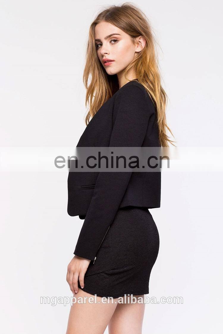 fashion new style ladies formal blazer long slim sleeve open front black women blazer jacket