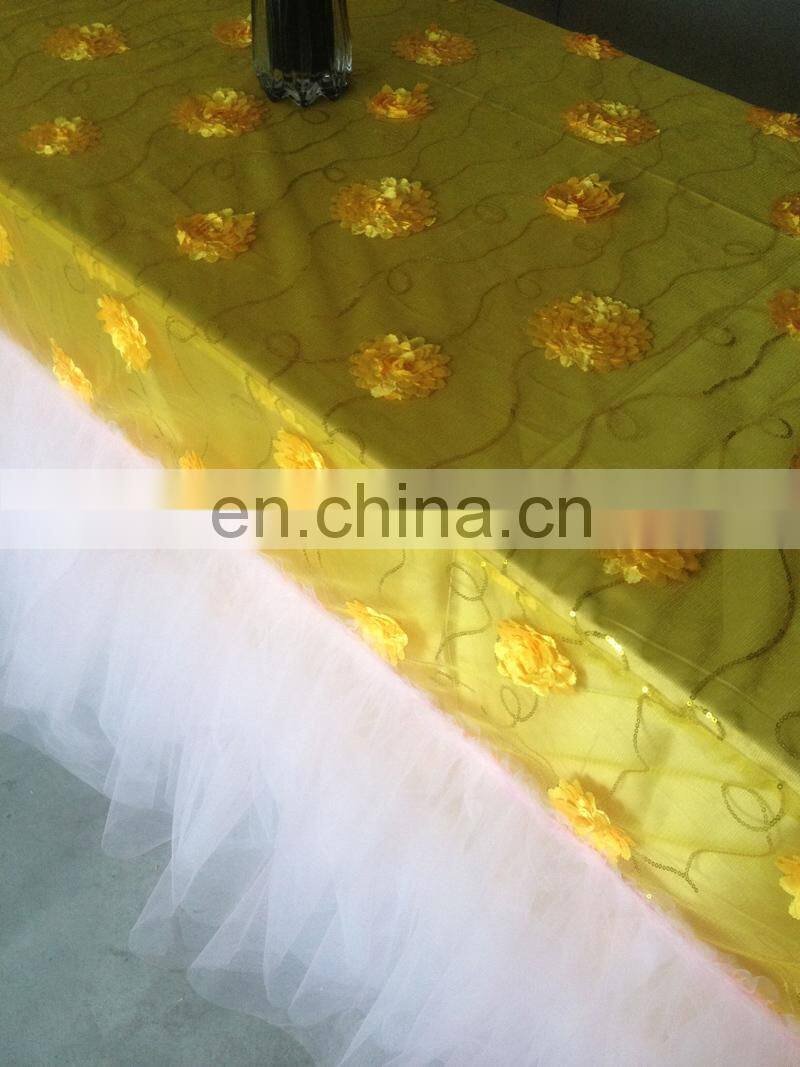 Yellow Lace Tulle Table Skirt Wedding Banquet Table Cloth