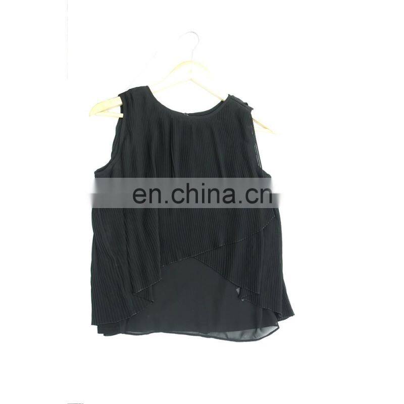 women hot summer casual top sleeveless chiffon pleated top
