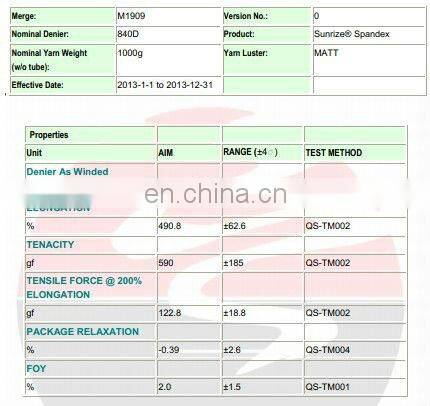 AA grade heavy denier spandex yarn 840D