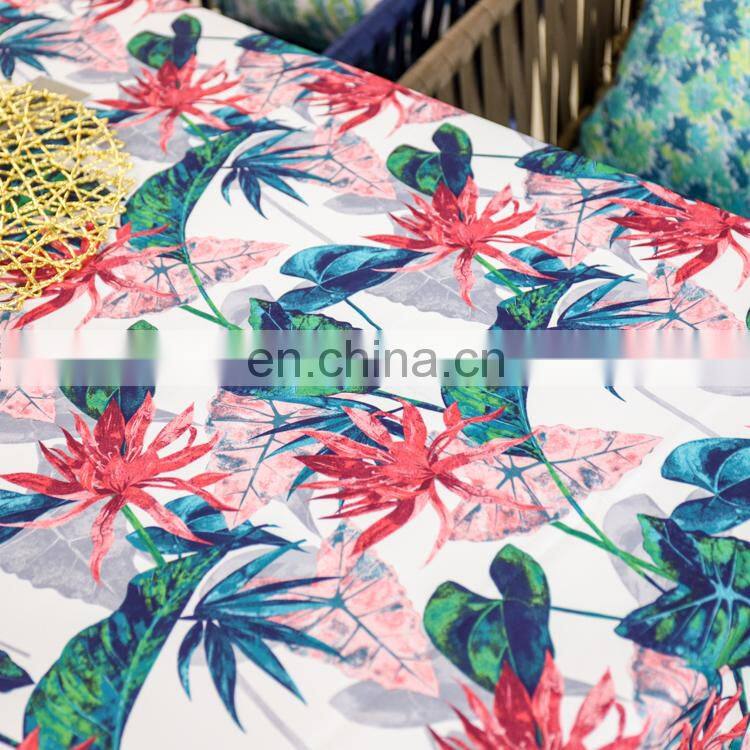 Bright color high quality linen cotton digital printing green leaf dining tablecloth table cloth with decorative