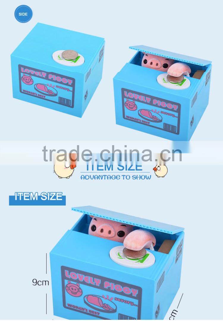 funny stealing pig in the piggy bank