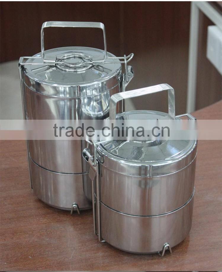 stainless steel color 2 layers hot lunch box/ insulated tiffin hand pot/ food carrier