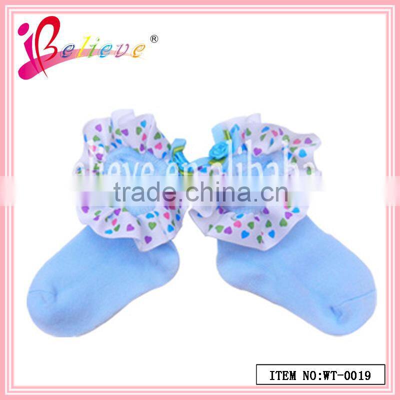 Delicate floral ribbon bow decoration factory bulk wholesale socks for cute baby (WT-0017)