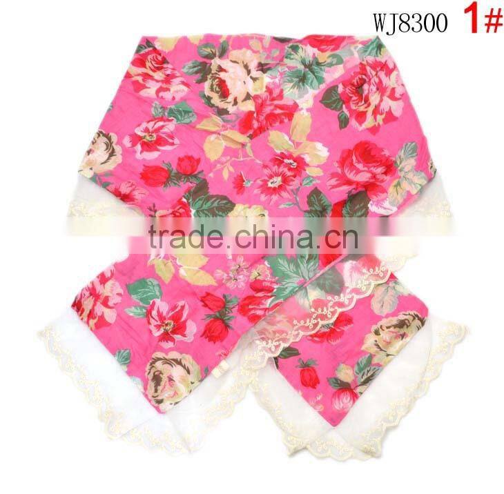 Autumn Winter Newest Beautiful Flower Printed Kids Girls Lace Scarf