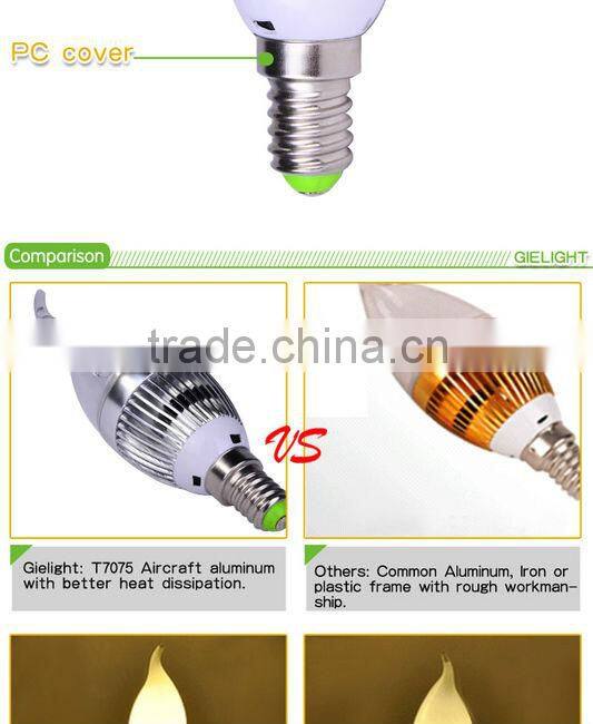 CE pure aluminum lamp body 3w 4w 5w e14 led candle light
