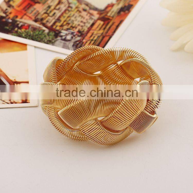 Gold Tone Thick Heavy Wide Braided Metal Hinged Bangle