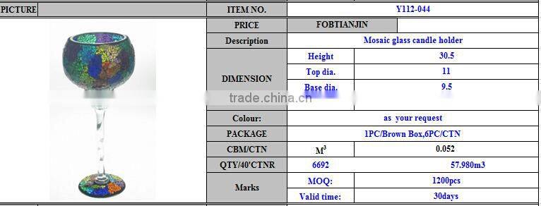 Colored mosaic glass candle holders with twisted stand