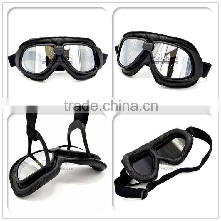 BJ-GT-007 New Arrival Black Leather Goggles Motorcycle with Clear Lens