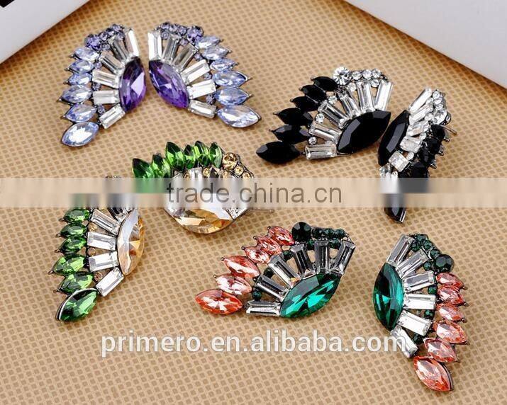 Angel Wings Designs Resin Plant Women Five Colors Glass Stones Stud Earrings