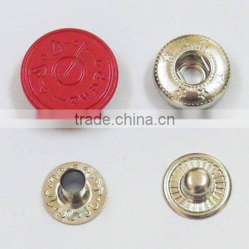 Custom logo color red prong type metal spring snap button for baby clothes