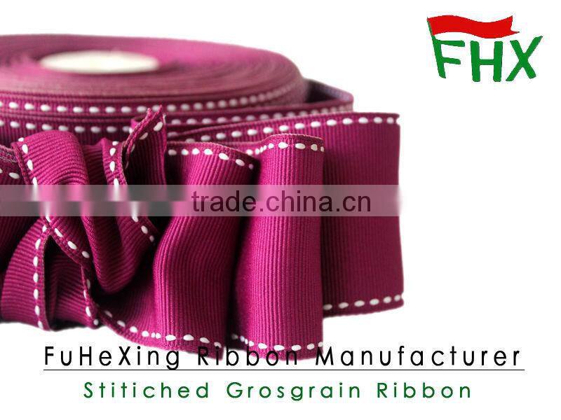 wholesale 5cm black and white stitched grosgrain ribbon