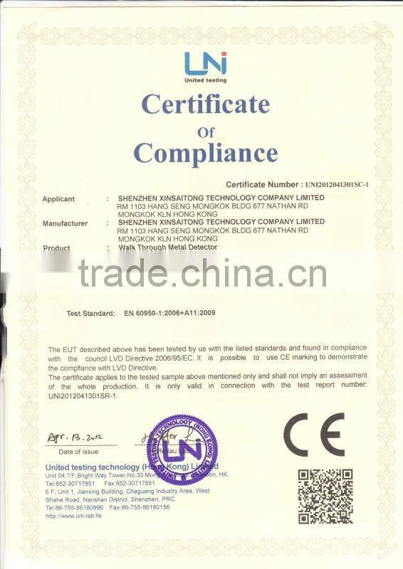 High sensitivity walk through metal detector scanner gate with 6 detecting zones