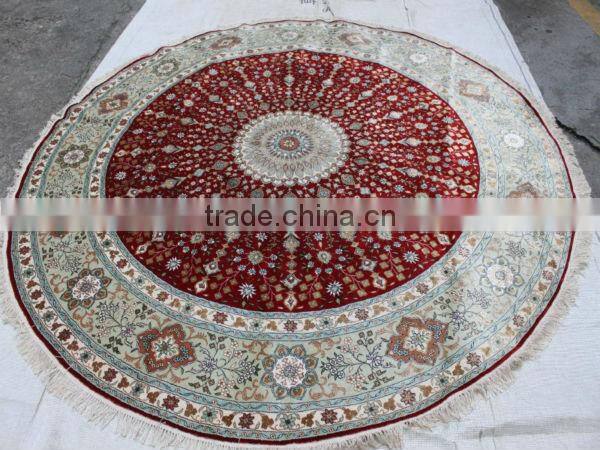 crimson handmade silk round carpet
