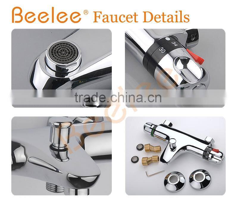 Brass thermostatic shower facuet wall tap mixer with divertor