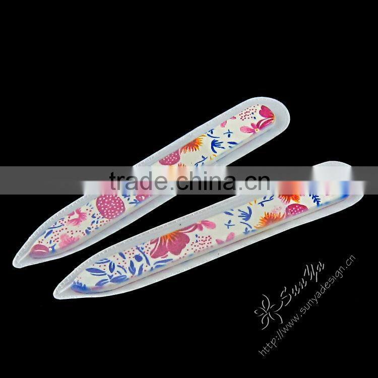 Glass nail file with flower printing