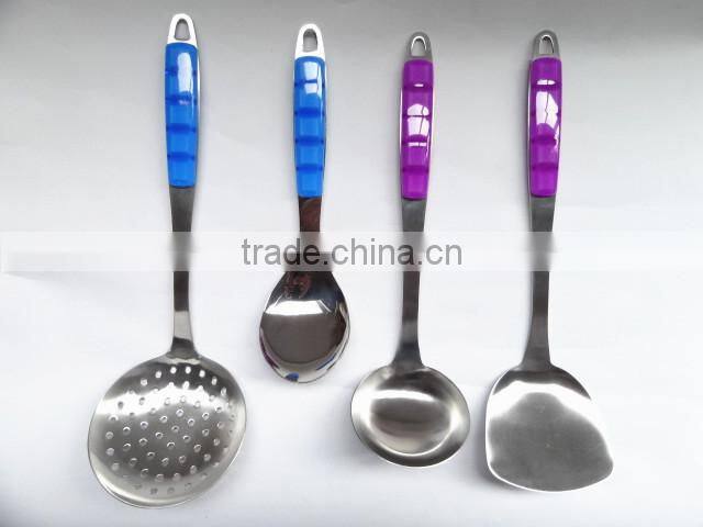 Lastest 4-PC stainless steel cooking tools with colorful plastic handle