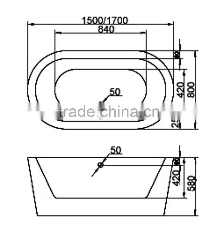 SUNZOOM UPC/cUPC certified ordinary acrylic bathtub, one piece bathtubs, america standard bathtub