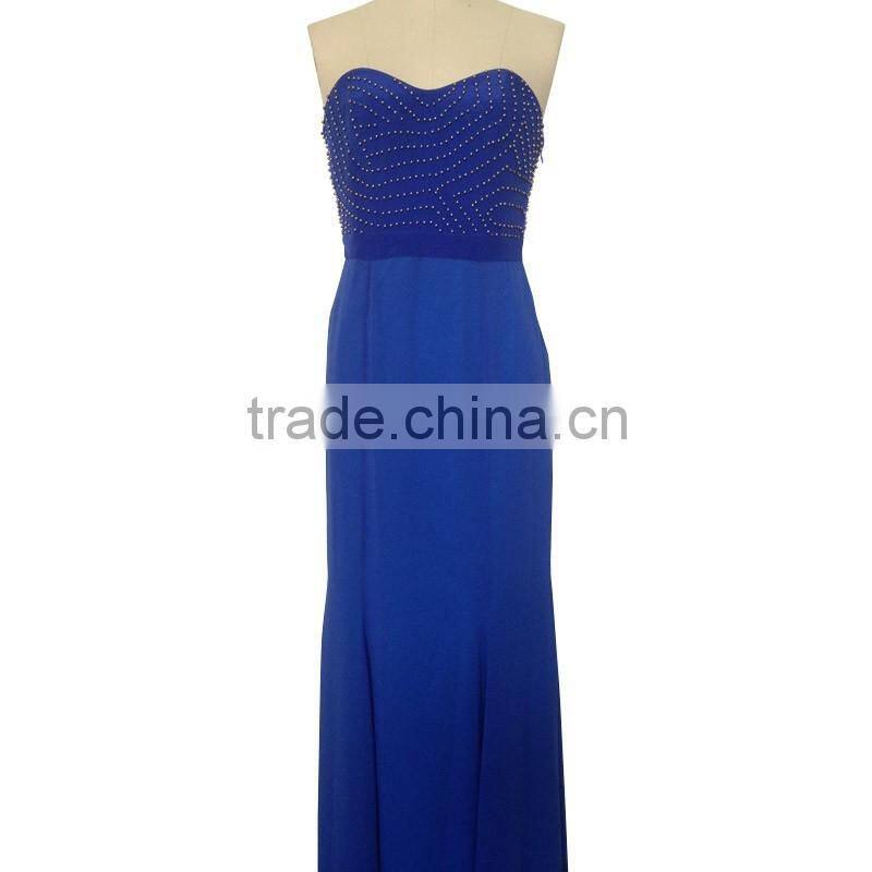Lady's poly blue evening dress with beads