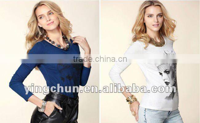 Priting long sleeve t-shirt for lady, hot sale in Europe(YCT-B0290)