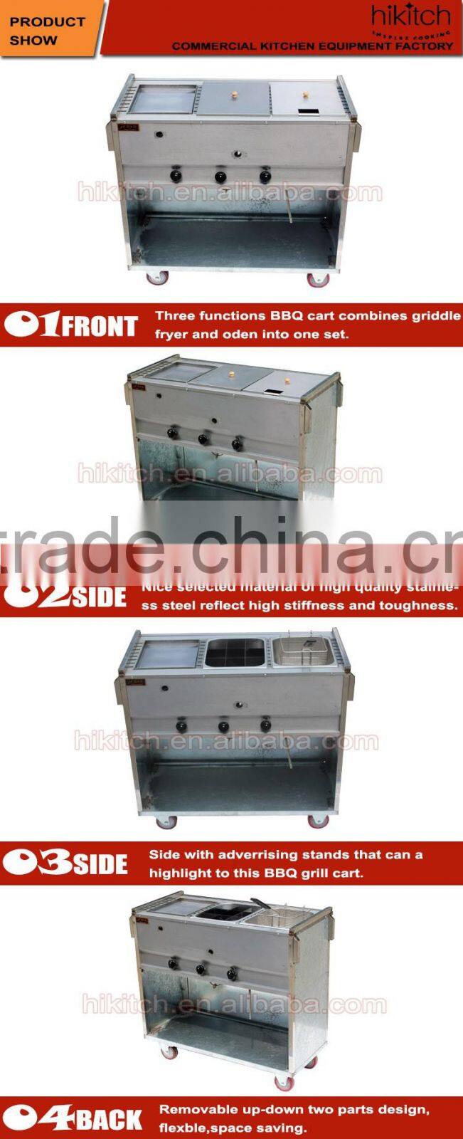 Commercial stainless steel Multifunctional snack car with griddle ,fryer and oden