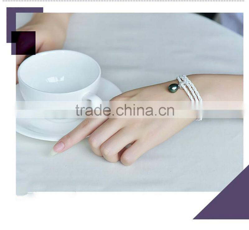 single black tahitian pearl baroque genuine leather bracelet men