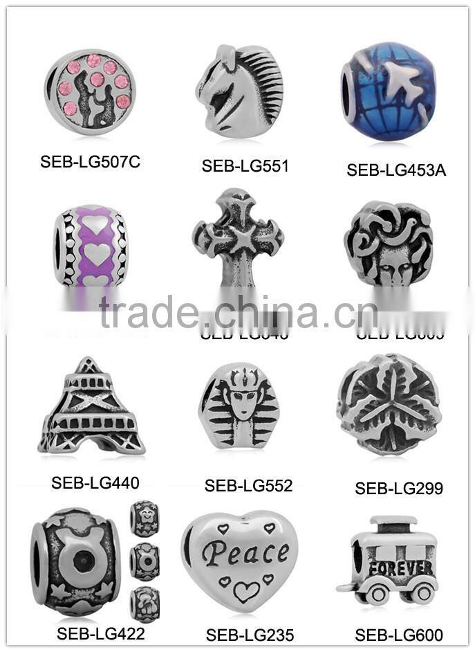 Wholesale 12 Constellations Totem Vintage Tone Stainless Steel Big Hole European Charm Beads Jewelry Accessories SEB-LG527