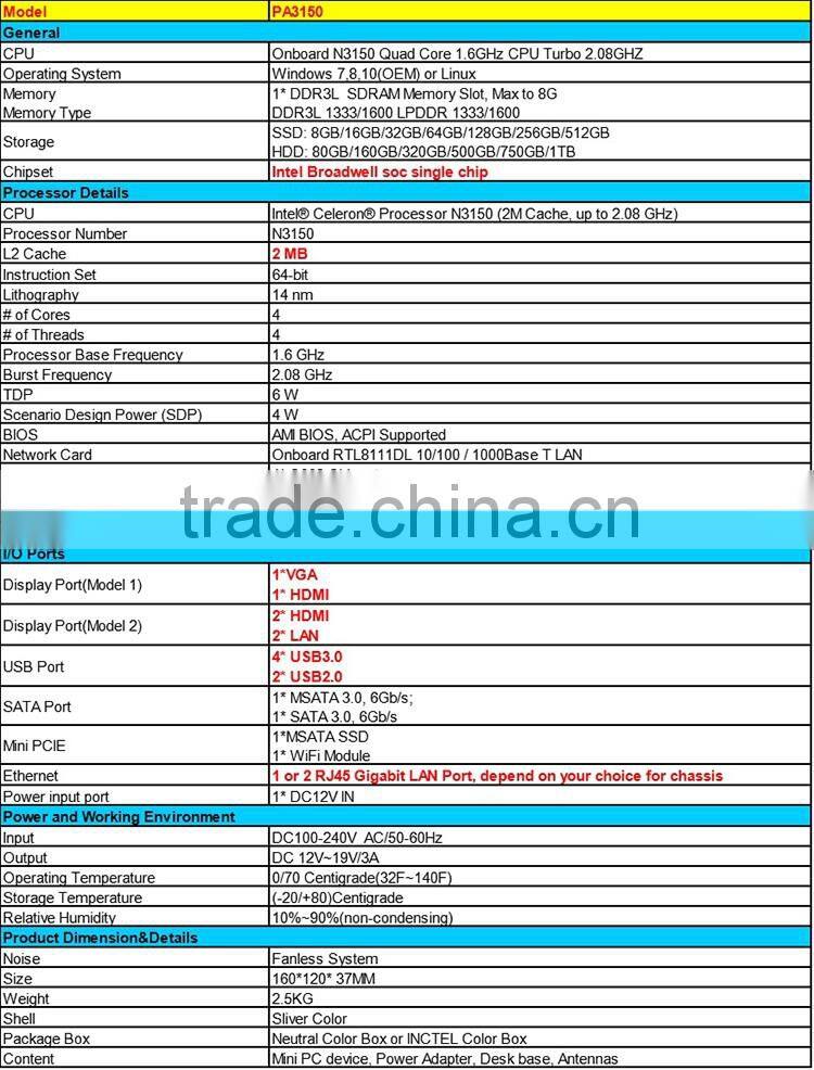 2015 Latest Design SSD+ 1*2.5 Inch HDD Cost Effetive Dual-Core Fanless Pc