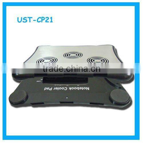 aluminum Three fans laptop cooling pad with usb hub