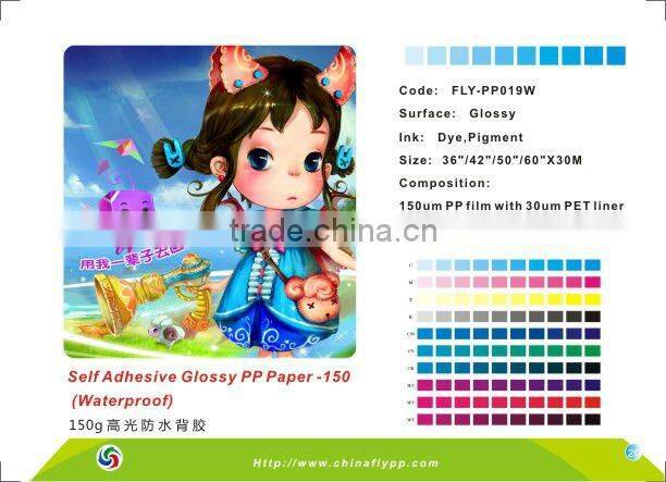 Shanghai FLY High Glossy Self Adhesive PP Paper-150G(waterproof)(Adhesive PP Paper)