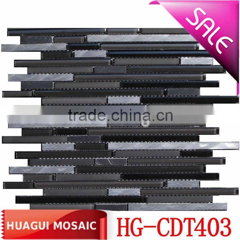 Sliver mix black Linear aluminium mosaic backsplash tiles HG-CDT404