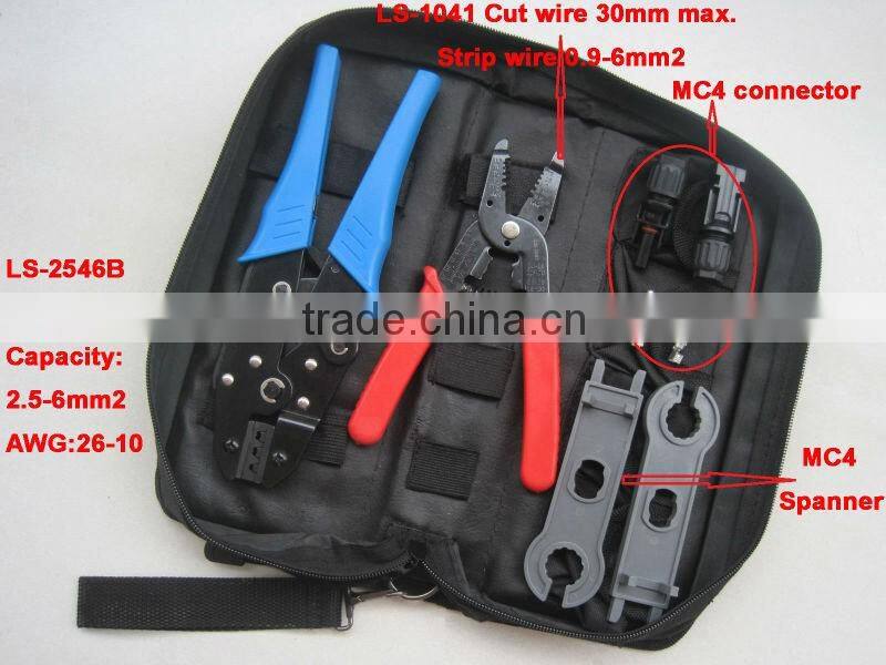 Hand Tools Supplier MC4 Tool Kits contain MC4 Crimping tool multi-function wire srtipper with cutter MC4 Connector and spanner