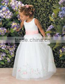A-Line/Princess Scoop Neck cap sleeves Ankle-Length Organza Flower Girl Dress With Bow(s) Cascading Ruffles