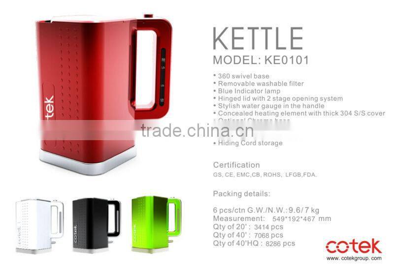 Kitchen appliance of 2 stage opening system kettle 2200watts 1.7L CE GS CB EMC ROHS LFGB approved