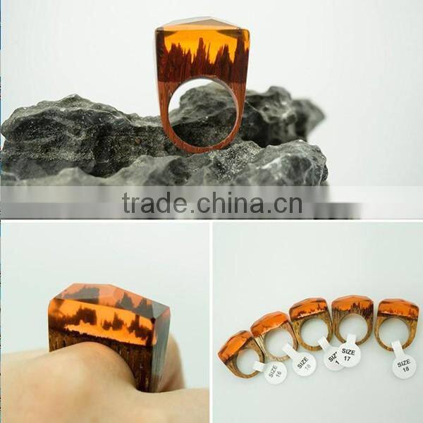 christmas promotional gift 2016 miniature landscapes for women jewelry secreted wooden rings