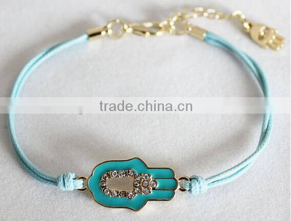Fashion enameled hamsa hand for elastic rope bracelet