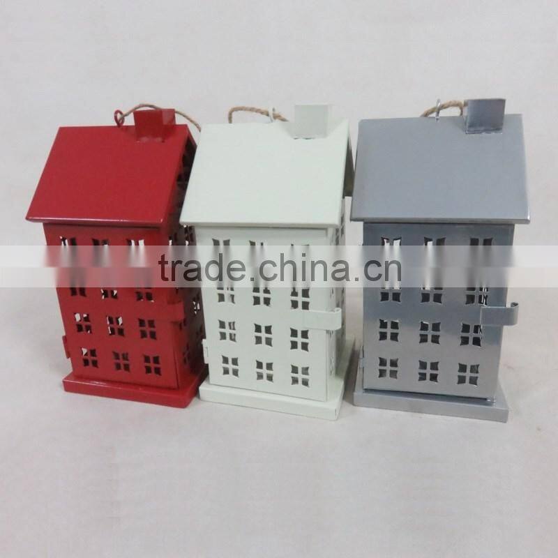 Metal house lantern 3 color selection with rope handle