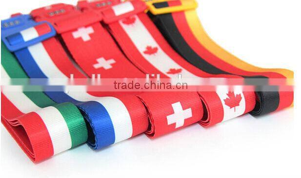 Flag Printing Travelling 3 Dials Combination Lock Luggage Belt with TSA