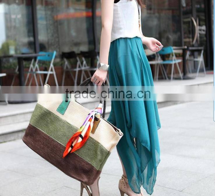 women crochet straw bag natural color real handmade handbag