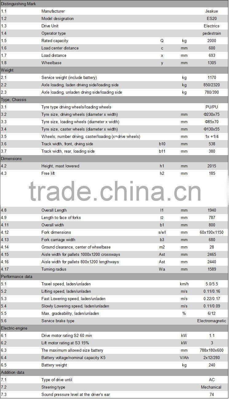 Factory direct supply Best sale 2TElectric stacker