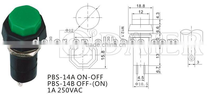 PBS-14B OFF-(ON) hexagon push button switch